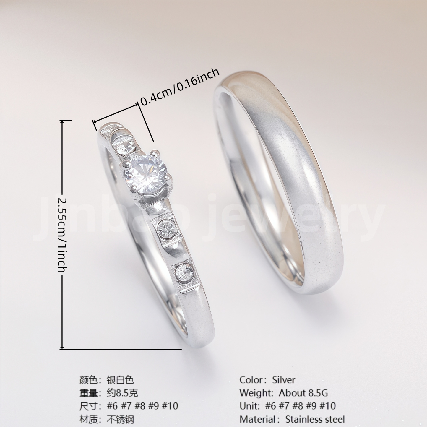 High Quality Exquisite Diamond - Row Stainless Steel Wedding Rings-JinBaoJewerly