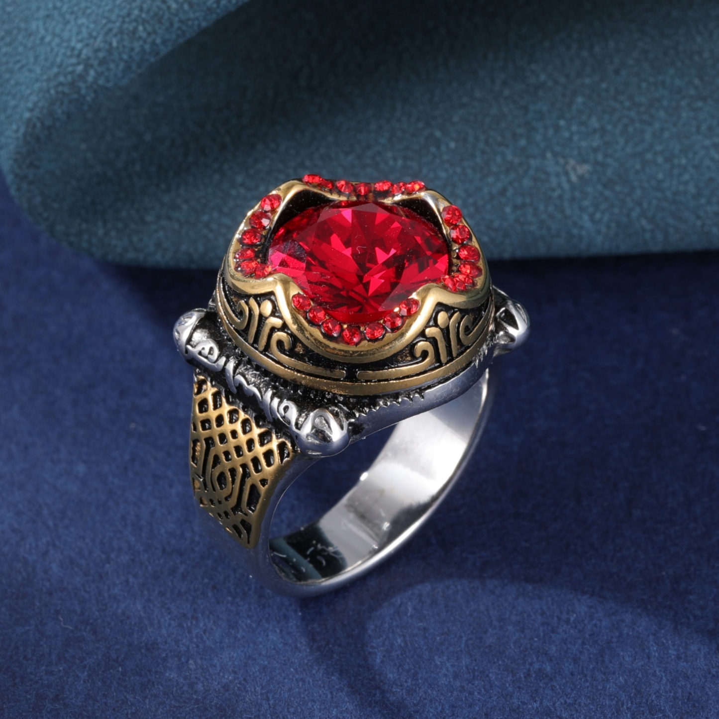 Ruby Inlaid Stainless Steel Men's Ring | K002777-JinBaoJewerly