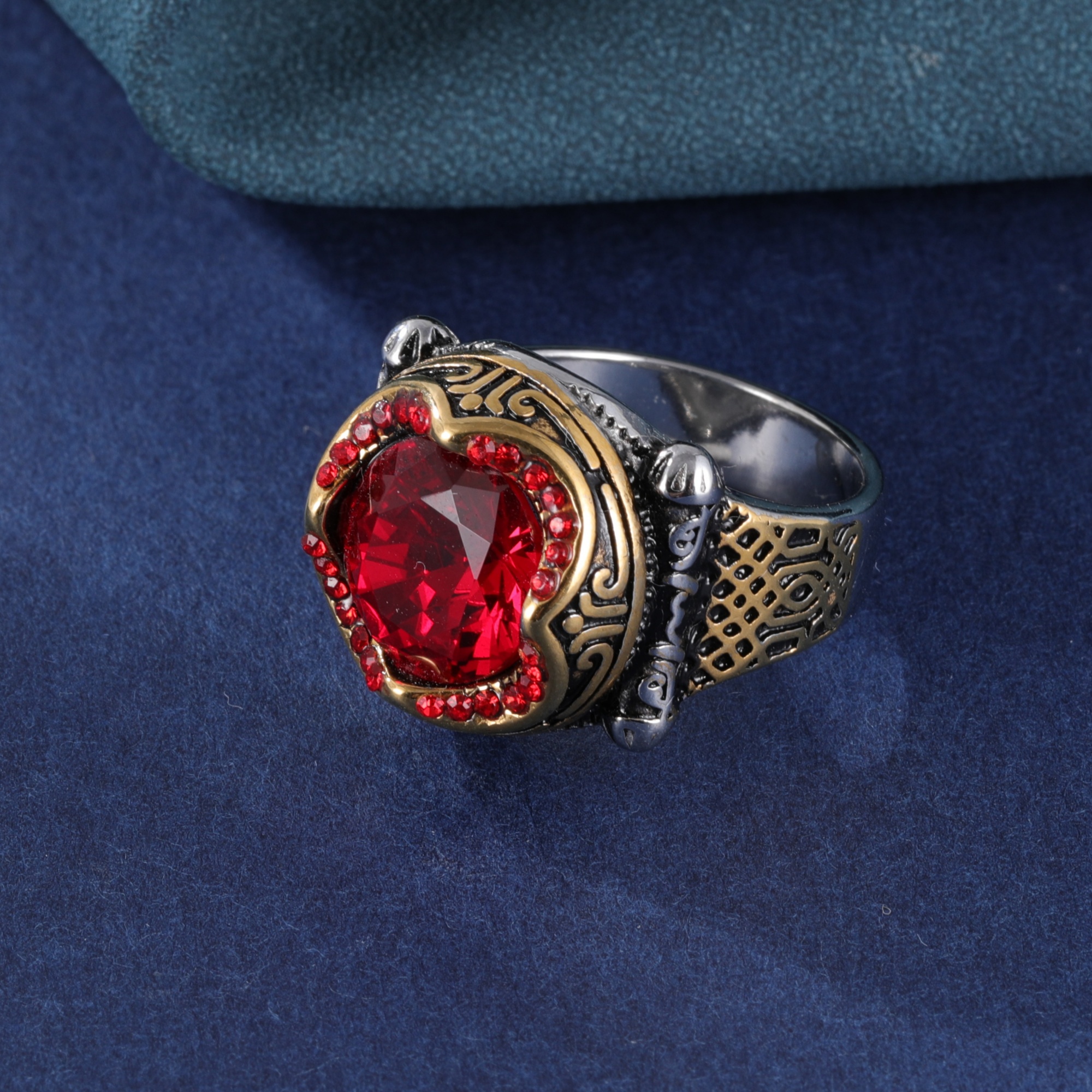 Ruby Inlaid Stainless Steel Men's Ring | K002777-JinBaoJewerly