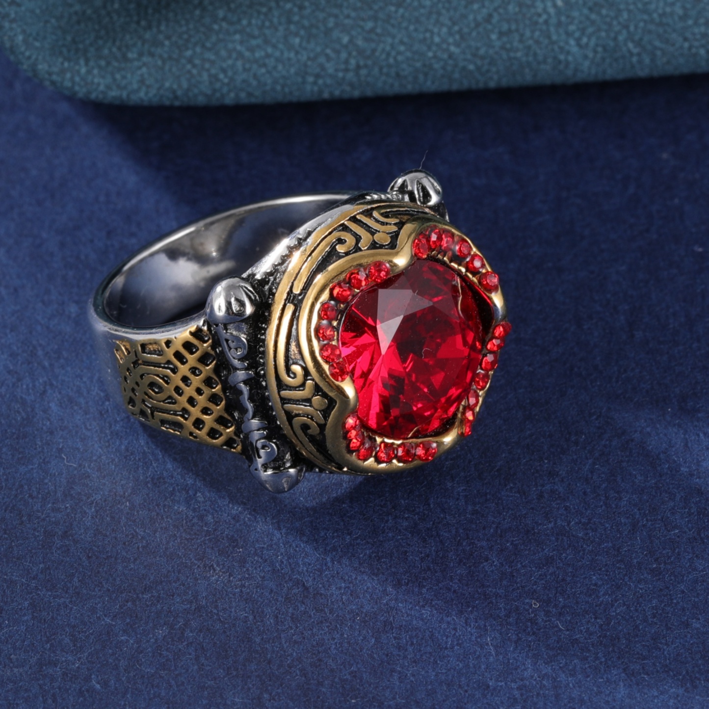 Ruby Inlaid Stainless Steel Men's Ring | K002777-JinBaoJewerly