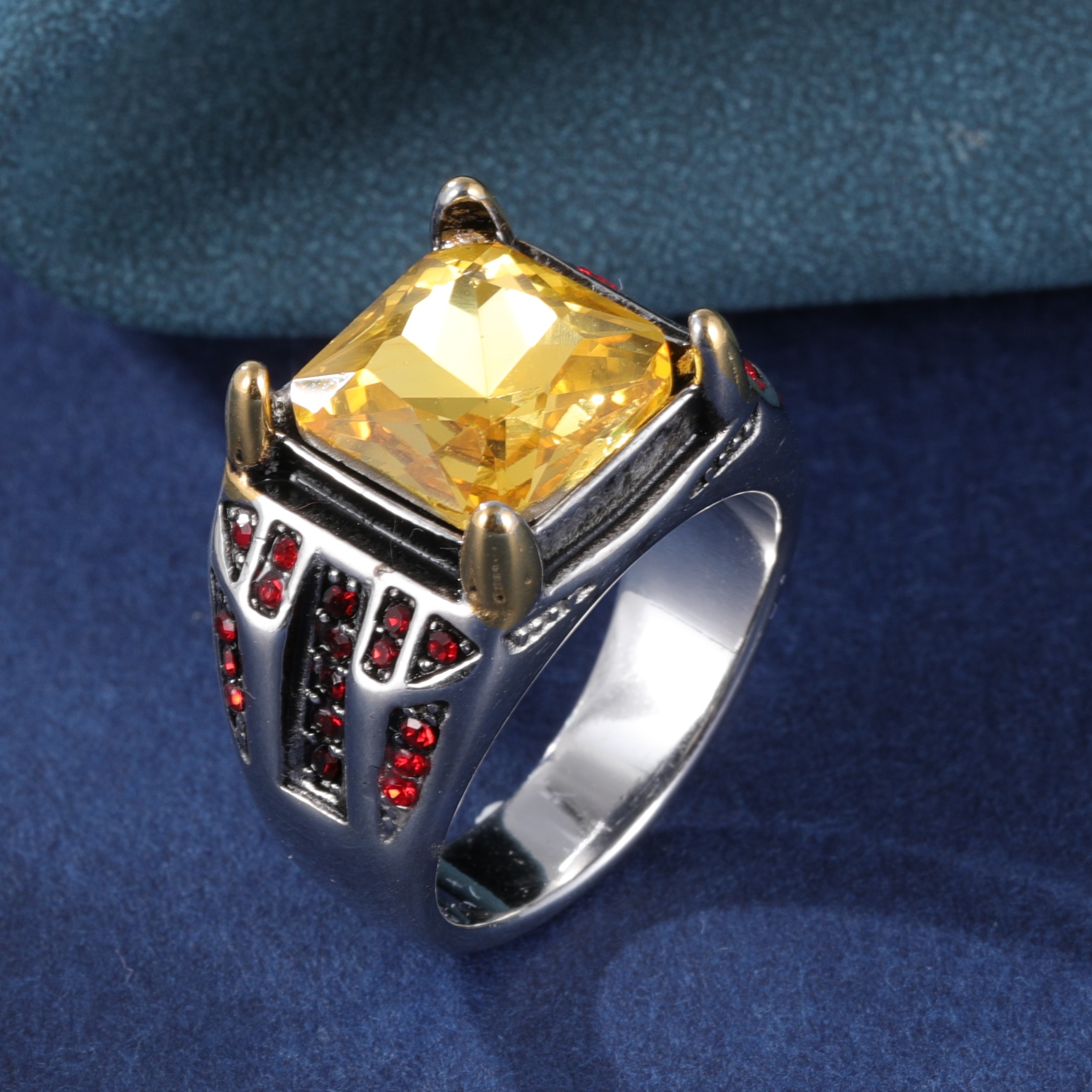 Vintage Yellow Large Gem Stainless Steel Men's Ring丨K003037-JinBaoJewerly