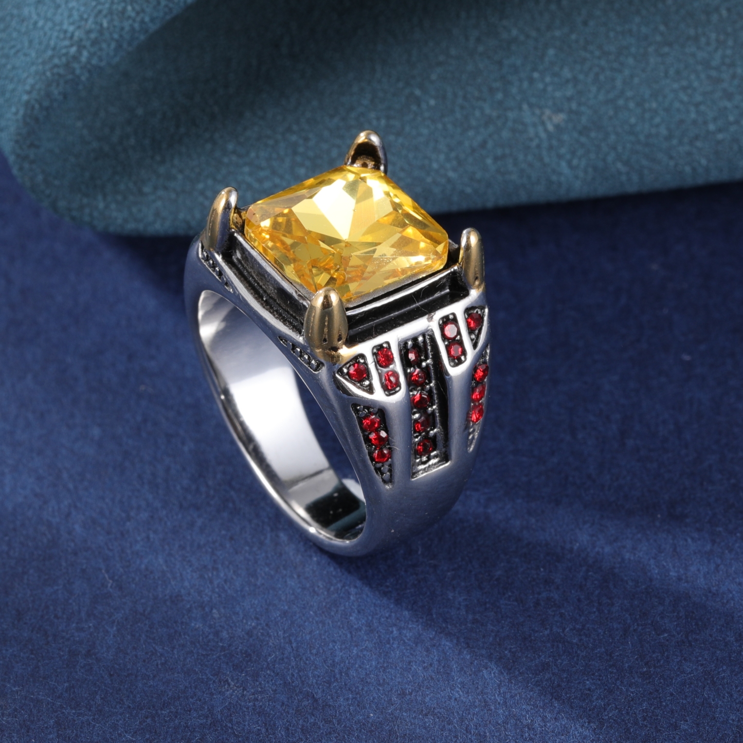 Vintage Yellow Large Gem Stainless Steel Men's Ring丨K003037-JinBaoJewerly