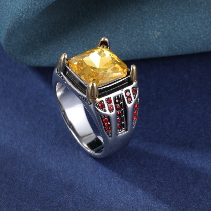 Vintage Yellow Large Gem Stainless Steel Men's Ring丨K003037-JinBaoJewerly
