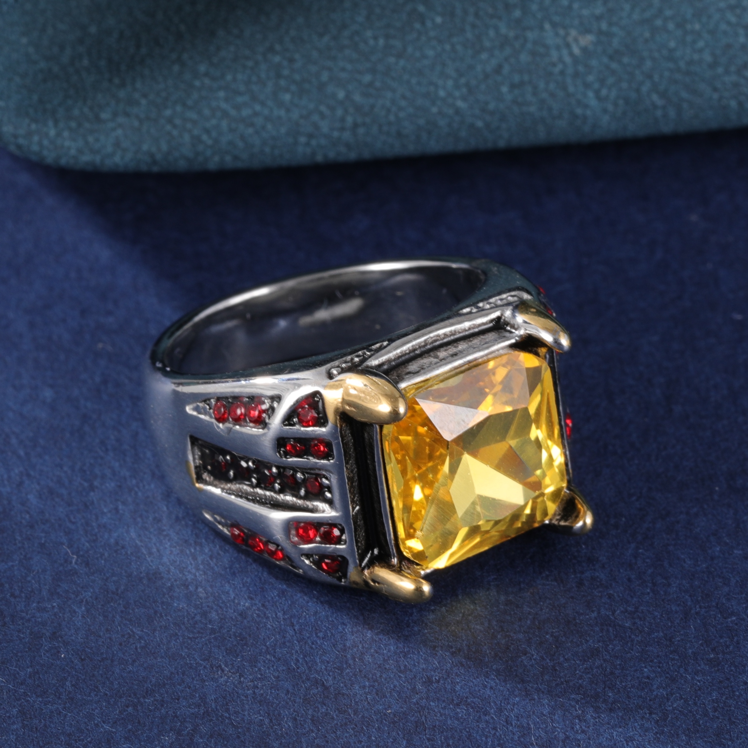 Vintage Yellow Large Gem Stainless Steel Men's Ring丨K003037-JinBaoJewerly