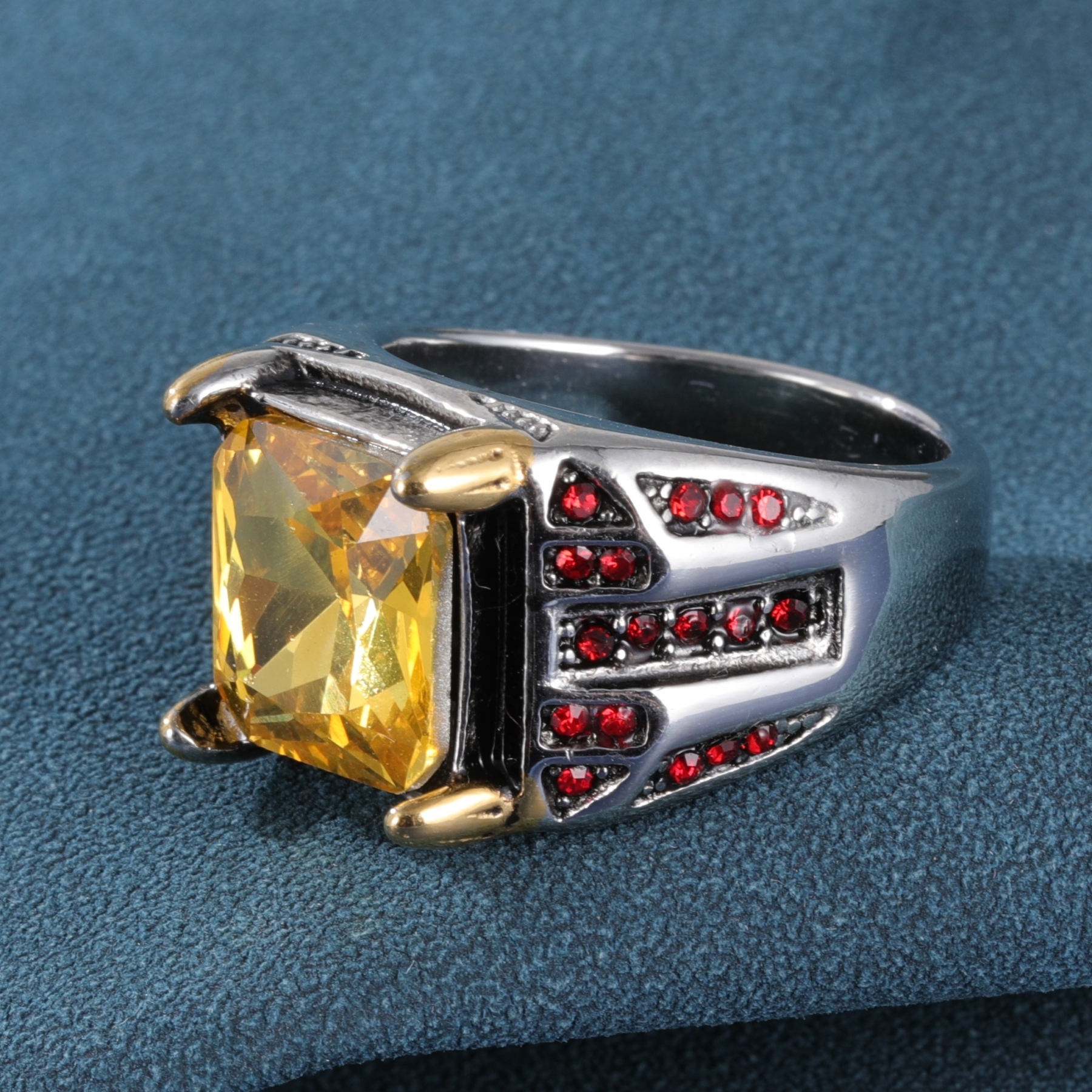 Vintage Yellow Large Gem Stainless Steel Men's Ring丨K003037-JinBaoJewerly