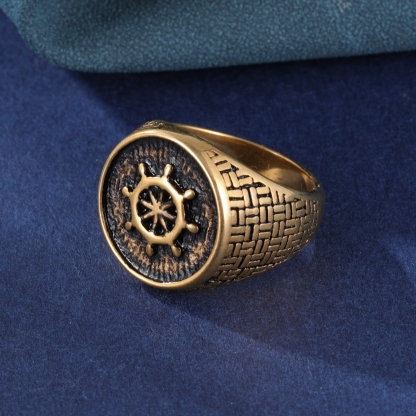 Vintage Rudder Design Stainless Steel Men's Ring丨G00795J-JinBaoJewerly