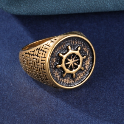Vintage Rudder Design Stainless Steel Men's Ring丨G00795J-JinBaoJewerly