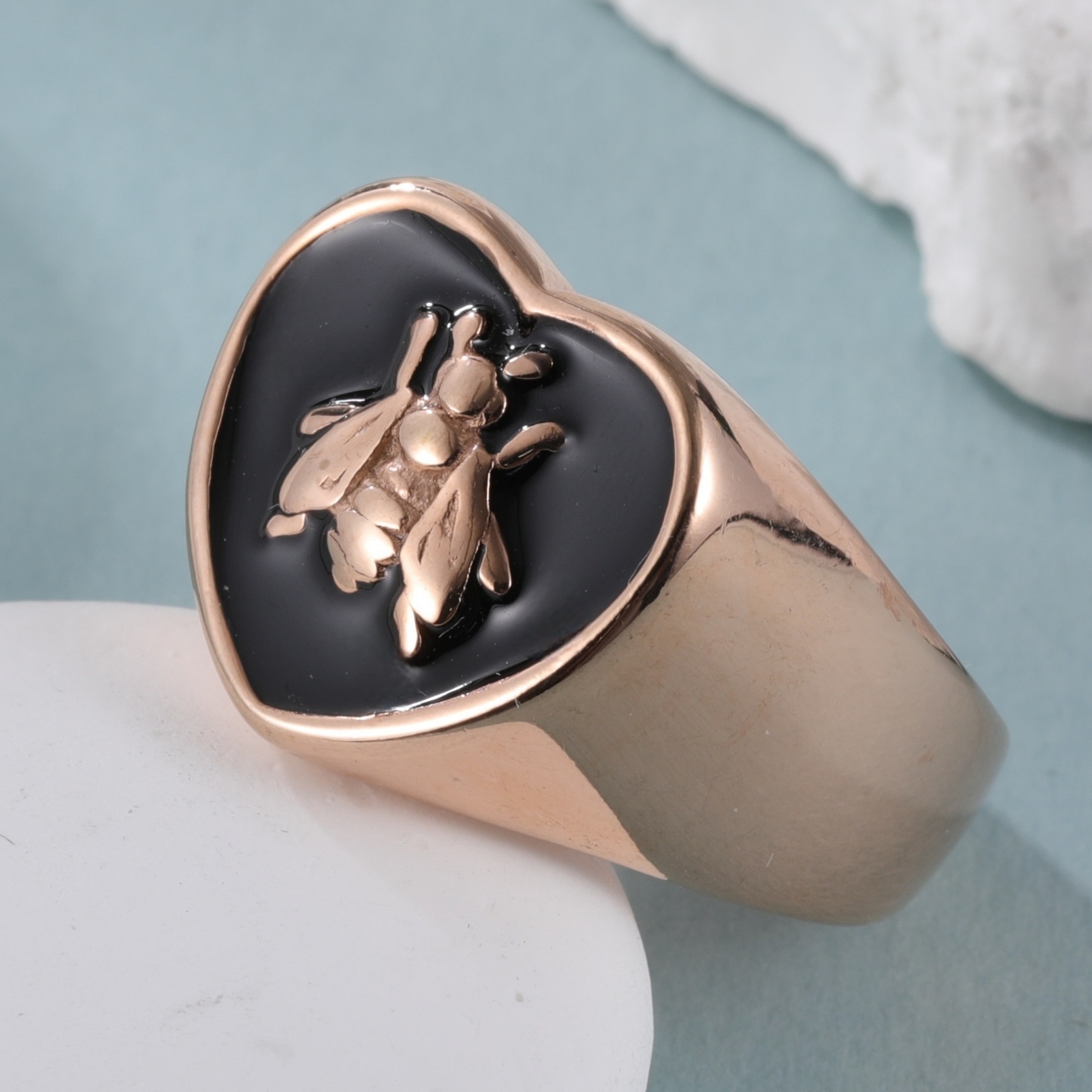 Vintage Insect Pattern Rose Hip Hop Gold Stainless Steel Ring | K07101-JinBaoJewerly
