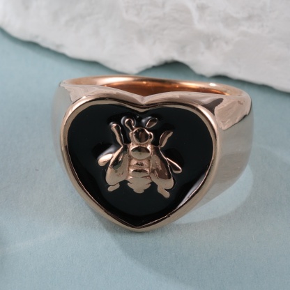 Vintage Insect Pattern Rose Hip Hop Gold Stainless Steel Ring | K07101-JinBaoJewerly
