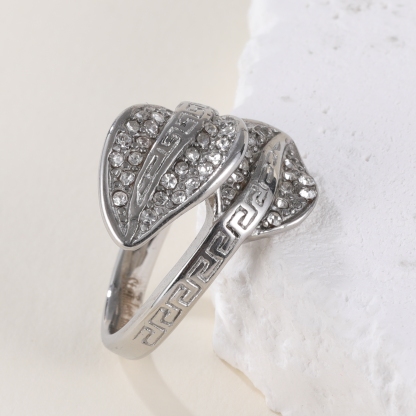 Leaf Shape Diamond Stainless Steel Women's Ring丨G003153-JinBaoJewerly