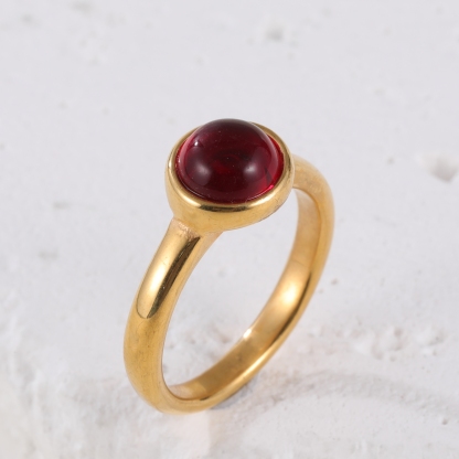 Simple inlaid red round gemstone stainless steel women's ring丨N00566-JinBaoJewerly