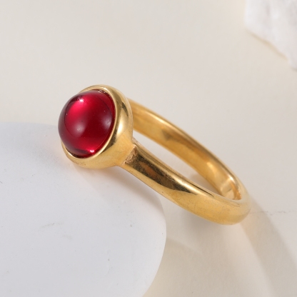 Simple inlaid red round gemstone stainless steel women's ring丨N00566-JinBaoJewerly
