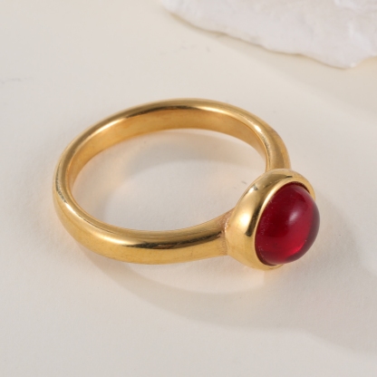 Simple inlaid red round gemstone stainless steel women's ring丨N00566-JinBaoJewerly