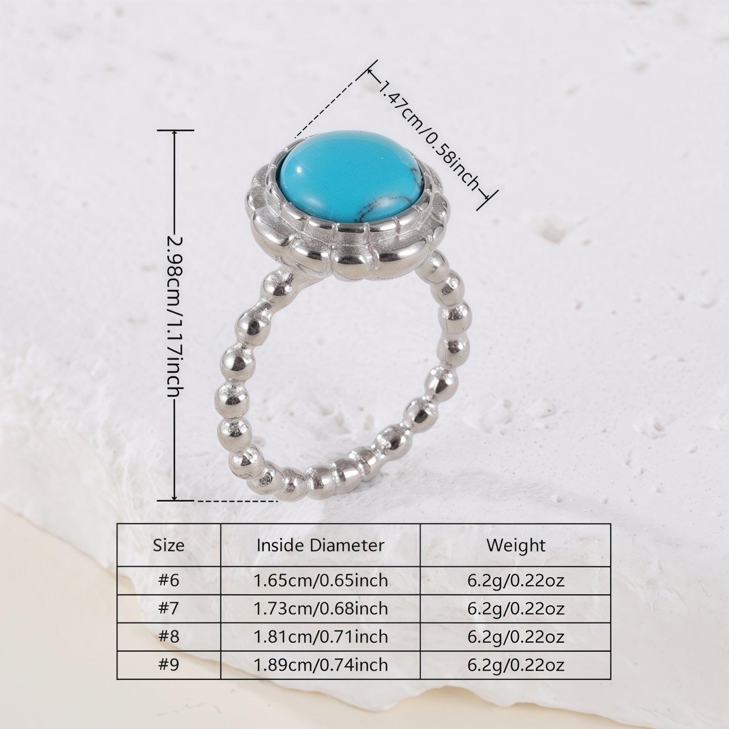 Vintage Round Gemstone Stainless Steel Women's Waterproof Ring丨K0186-JinBaoJewerly
