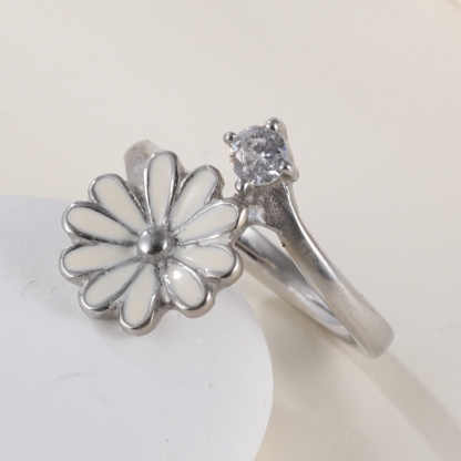 White Chick Chrysanthemum Petals Inlaid With Diamonds Us#4 Ultra-Small Stainless Steel Women's Ring丨K0784-JinBaoJewerly