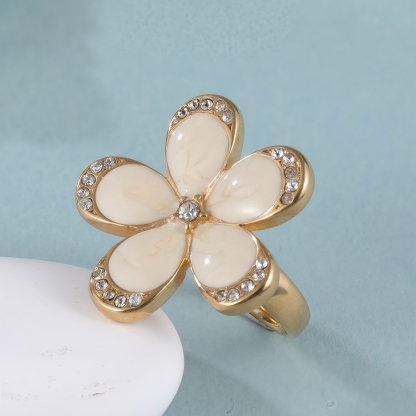 Fashion Flower Creative Design Diamond-Encrusted Stainless Steel Women's Ring丨C-310J-JinBaoJewerly