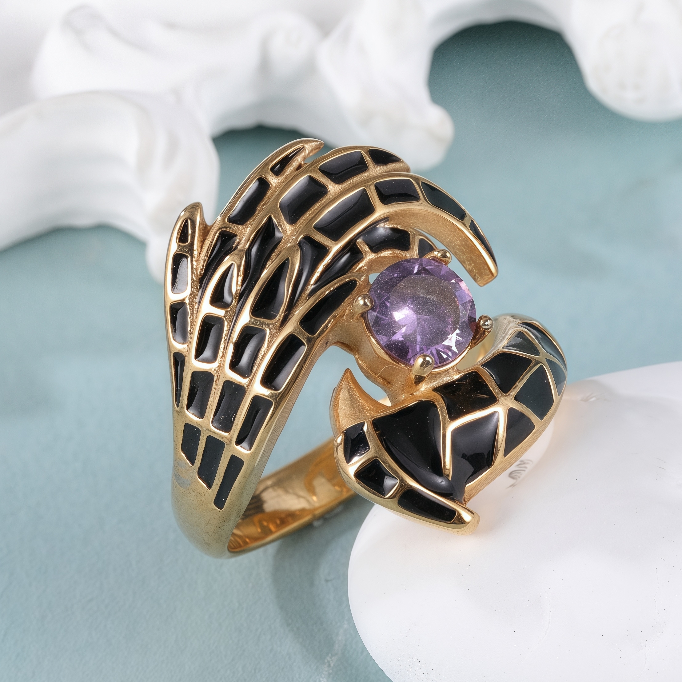 Creative Gemstone and Black Enamel Stainless Steel Women's Ring丨C-309-JinBaoJewerly