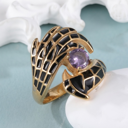 Creative Gemstone and Black Enamel Stainless Steel Women's Ring丨C-309-JinBaoJewerly