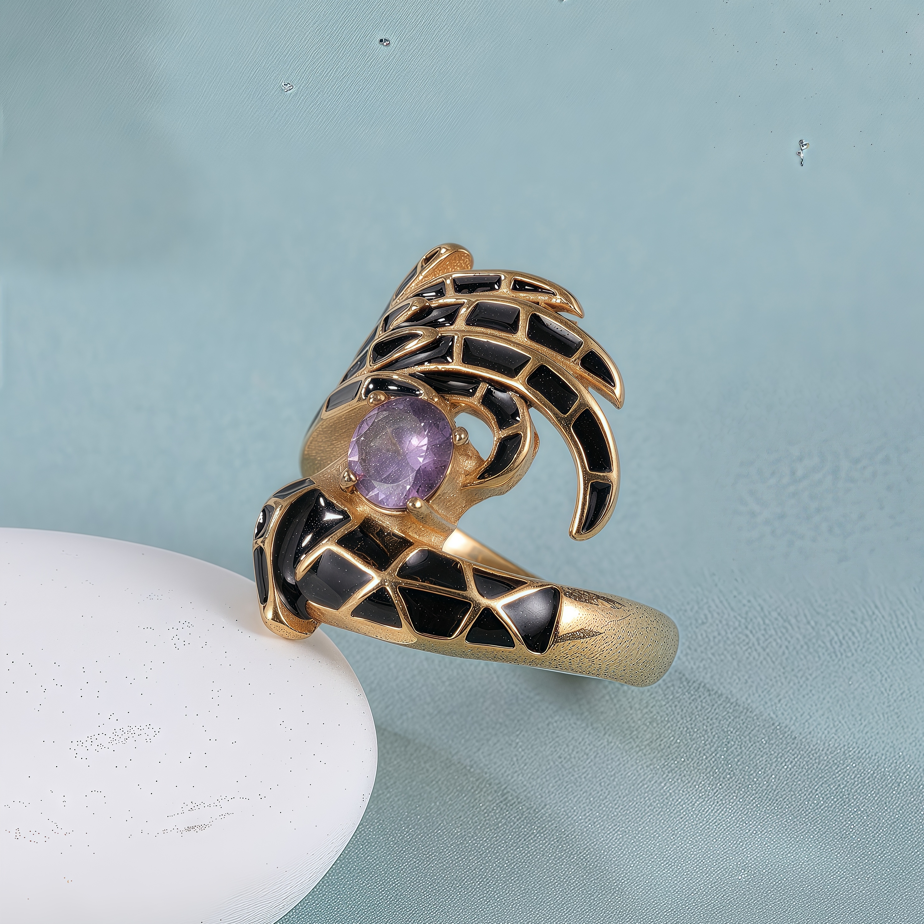 Creative Gemstone and Black Enamel Stainless Steel Women's Ring丨C-309-JinBaoJewerly