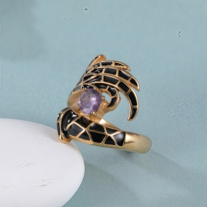 Creative Gemstone and Black Enamel Stainless Steel Women's Ring丨C-309-JinBaoJewerly