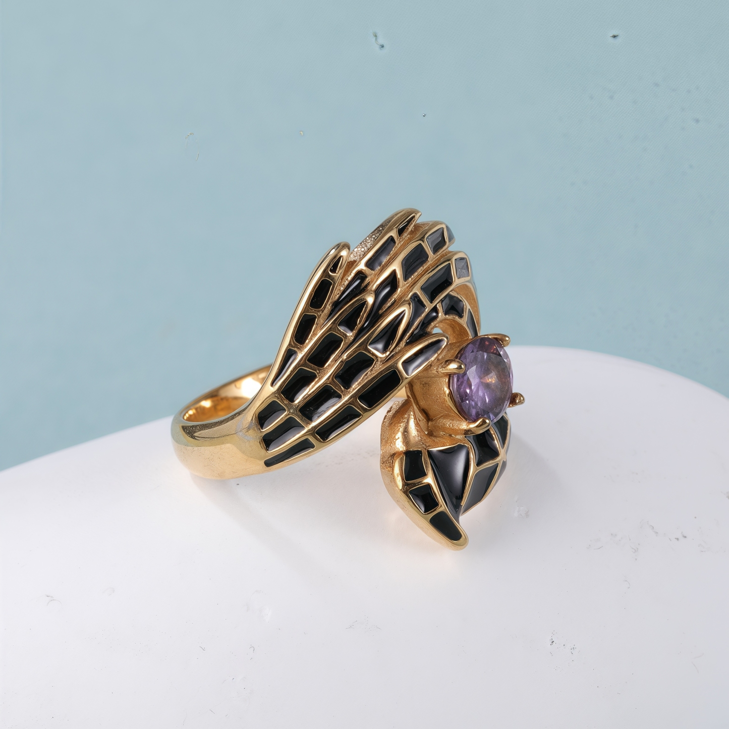 Creative Gemstone and Black Enamel Stainless Steel Women's Ring丨C-309-JinBaoJewerly