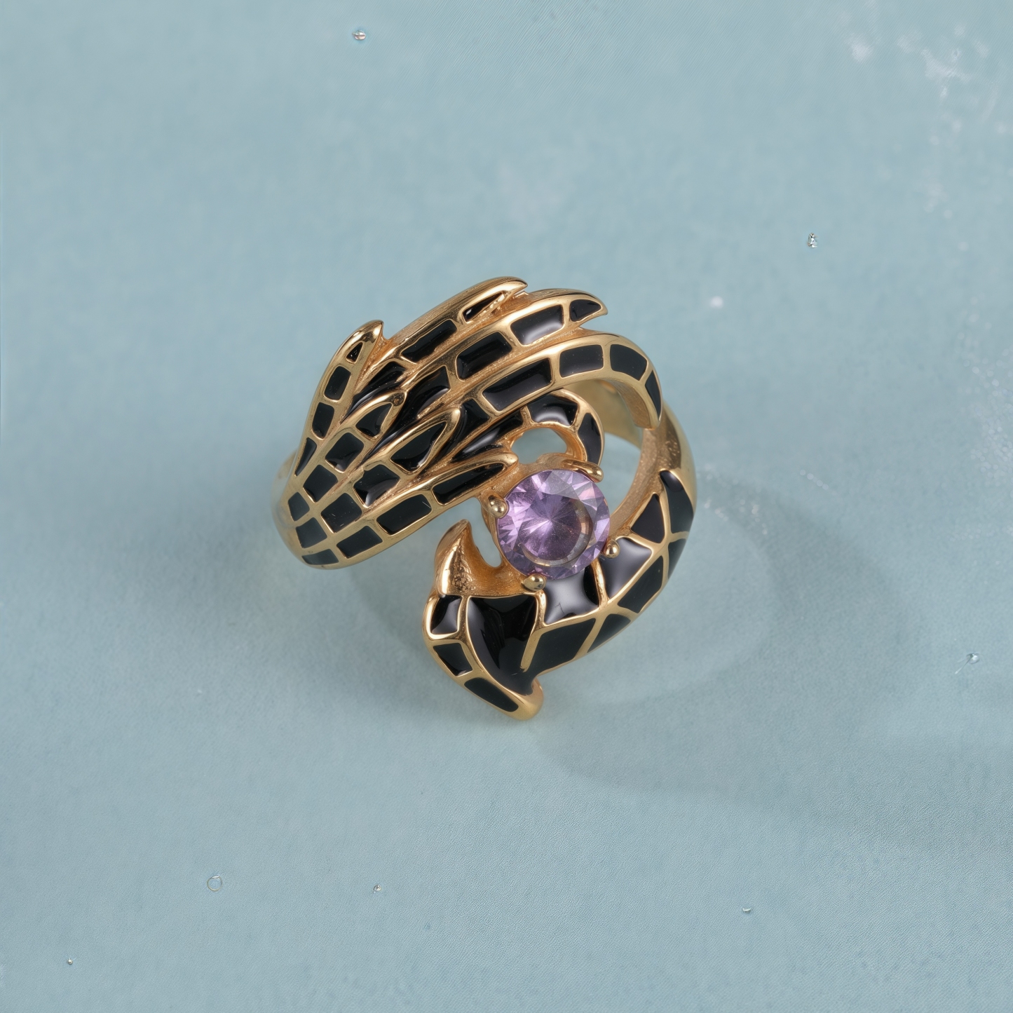 Creative Gemstone and Black Enamel Stainless Steel Women's Ring丨C-309-JinBaoJewerly