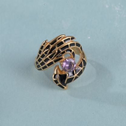 Creative Gemstone and Black Enamel Stainless Steel Women's Ring丨C-309-JinBaoJewerly