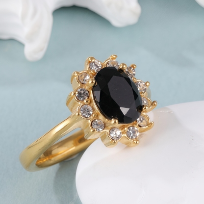 Stylish Black Gemstone Flower-Shaped Stainless Steel Women's Ring丨BL504J-JinBaoJewerly