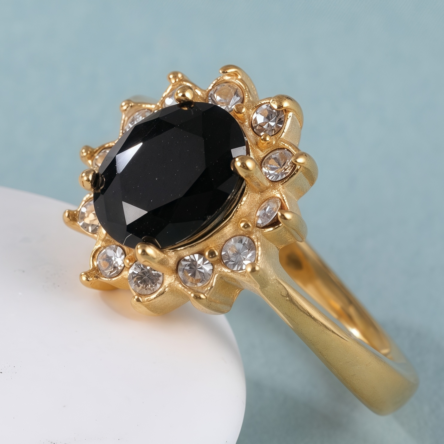 Stylish Black Gemstone Flower-Shaped Stainless Steel Women's Ring丨BL504J-JinBaoJewerly