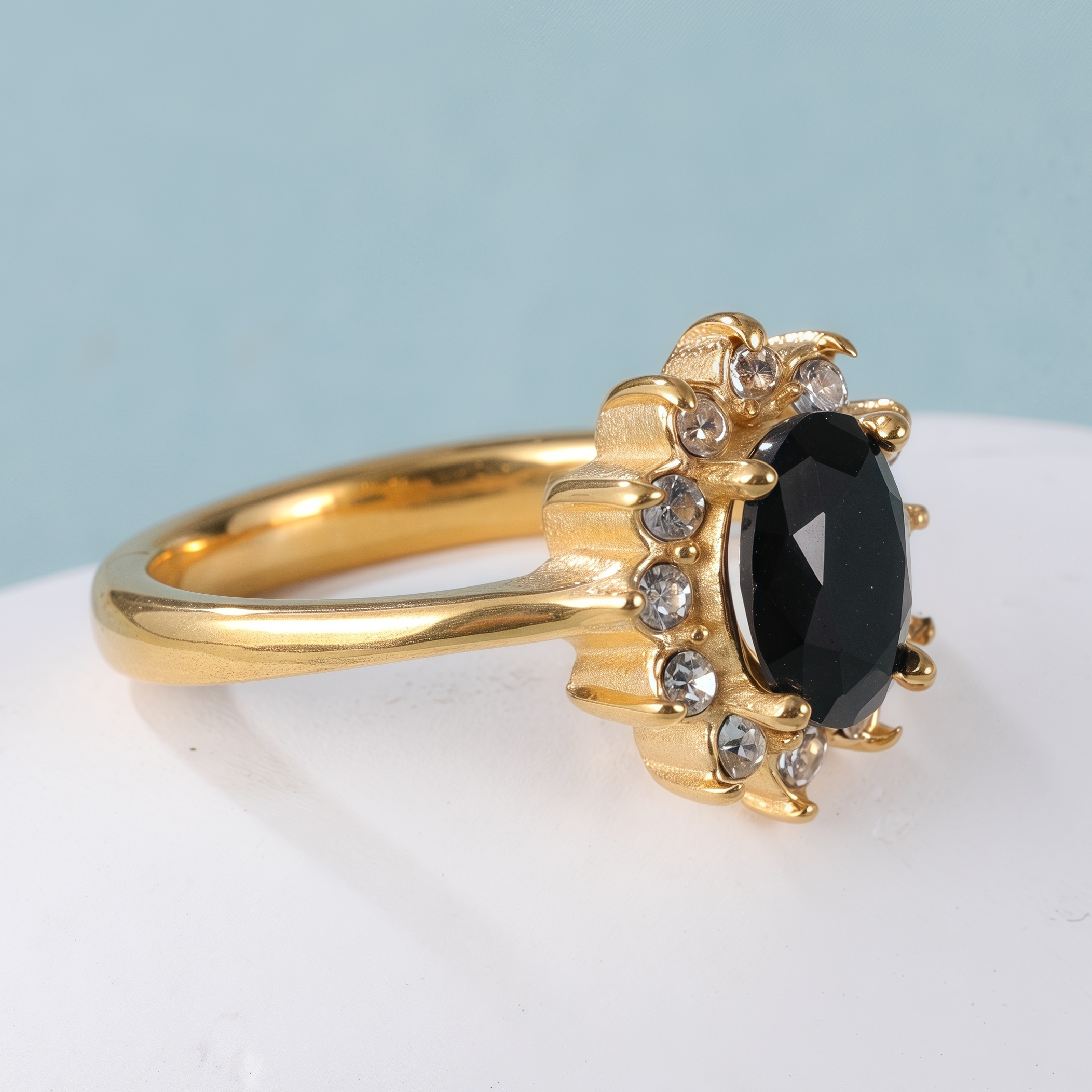 Stylish Black Gemstone Flower-Shaped Stainless Steel Women's Ring丨BL504J-JinBaoJewerly
