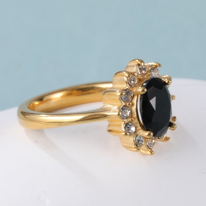 Stylish Black Gemstone Flower-Shaped Stainless Steel Women's Ring丨BL504J-JinBaoJewerly