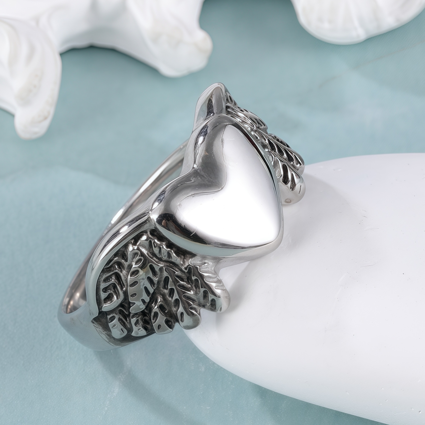 Heart and Wings Design Silver Unisex Stainless Steel Ring丨G002749-JinBaoJewerly