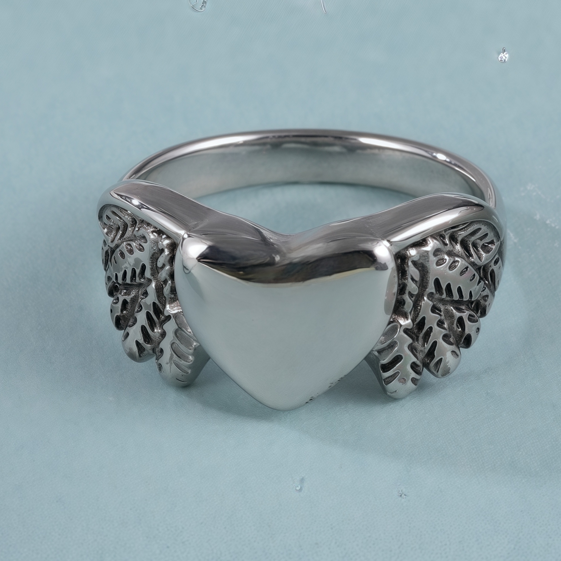 Heart and Wings Design Silver Unisex Stainless Steel Ring丨G002749-JinBaoJewerly