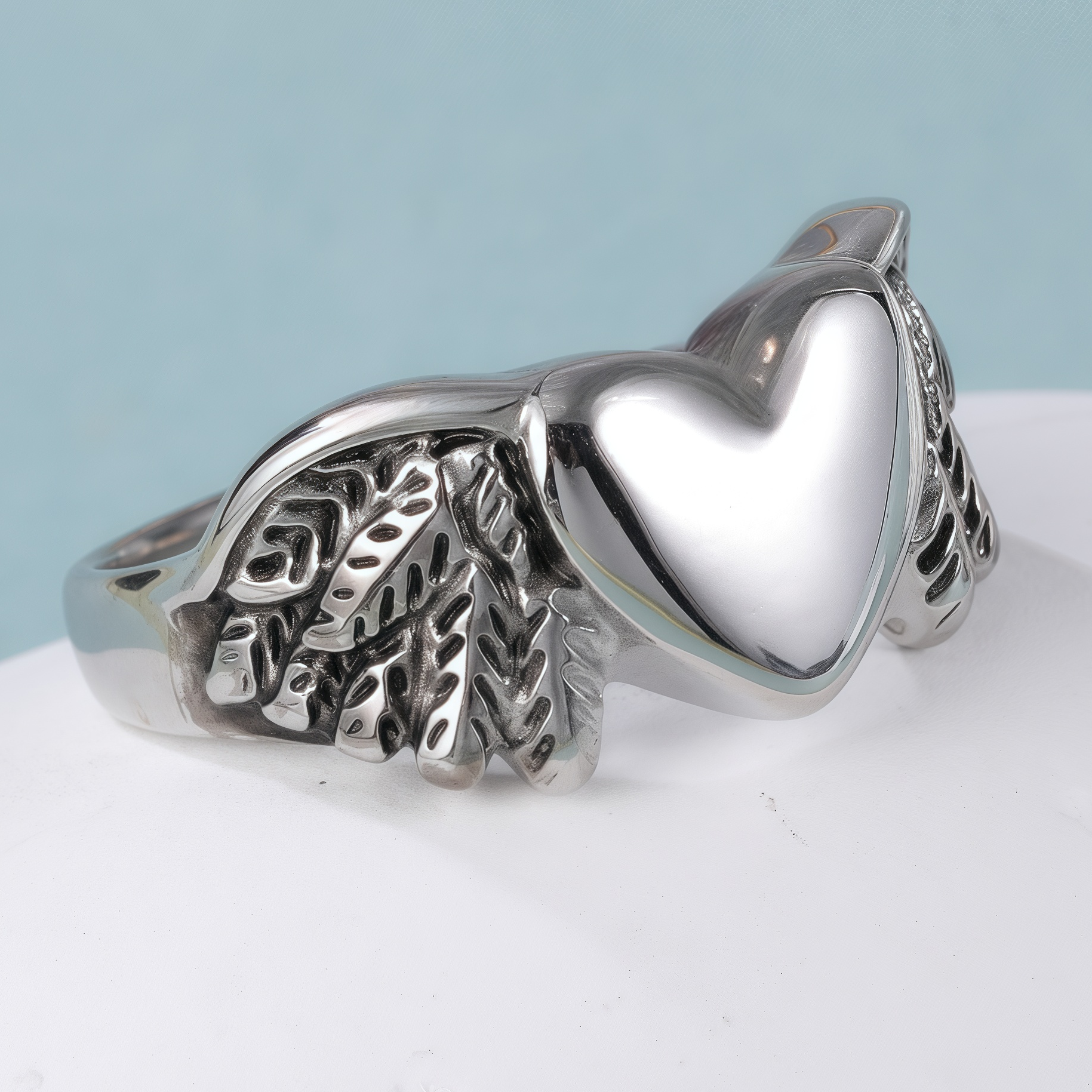 Heart and Wings Design Silver Unisex Stainless Steel Ring丨G002749-JinBaoJewerly