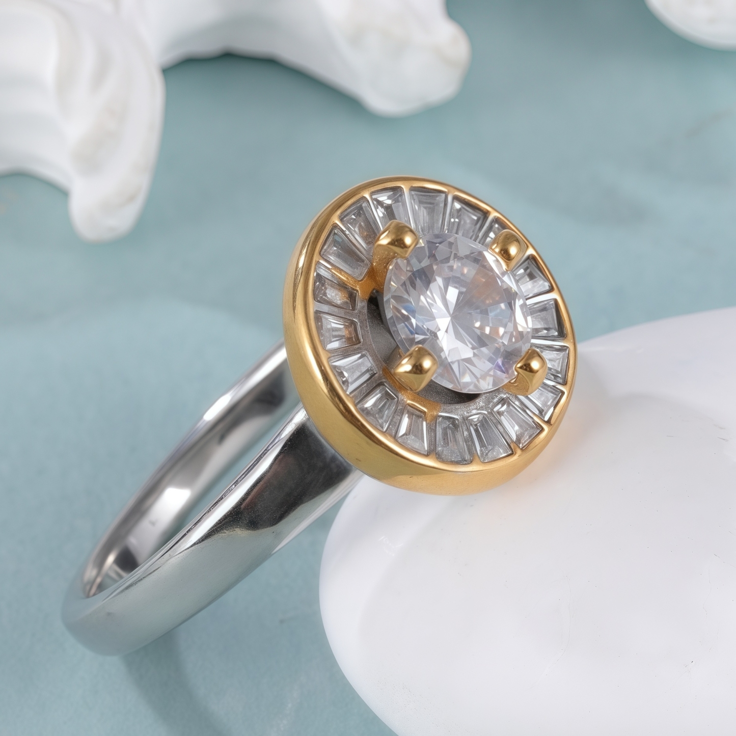 Elegant Design Round Gemstone Stainless Steel Women's Ring丨PL34G-JinBaoJewerly