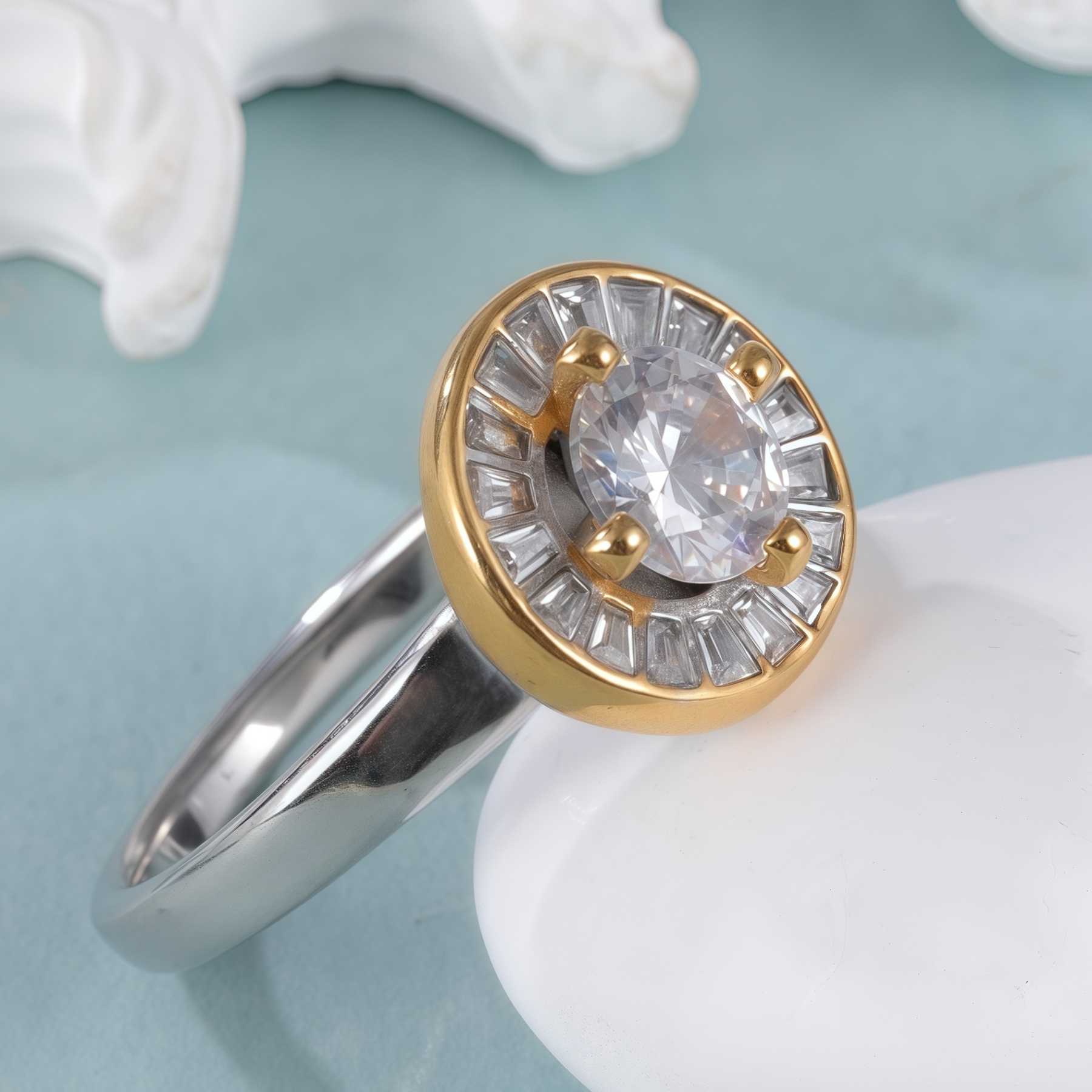 Elegant Design Round Gemstone Stainless Steel Women's Ring丨PL34G-JinBaoJewerly