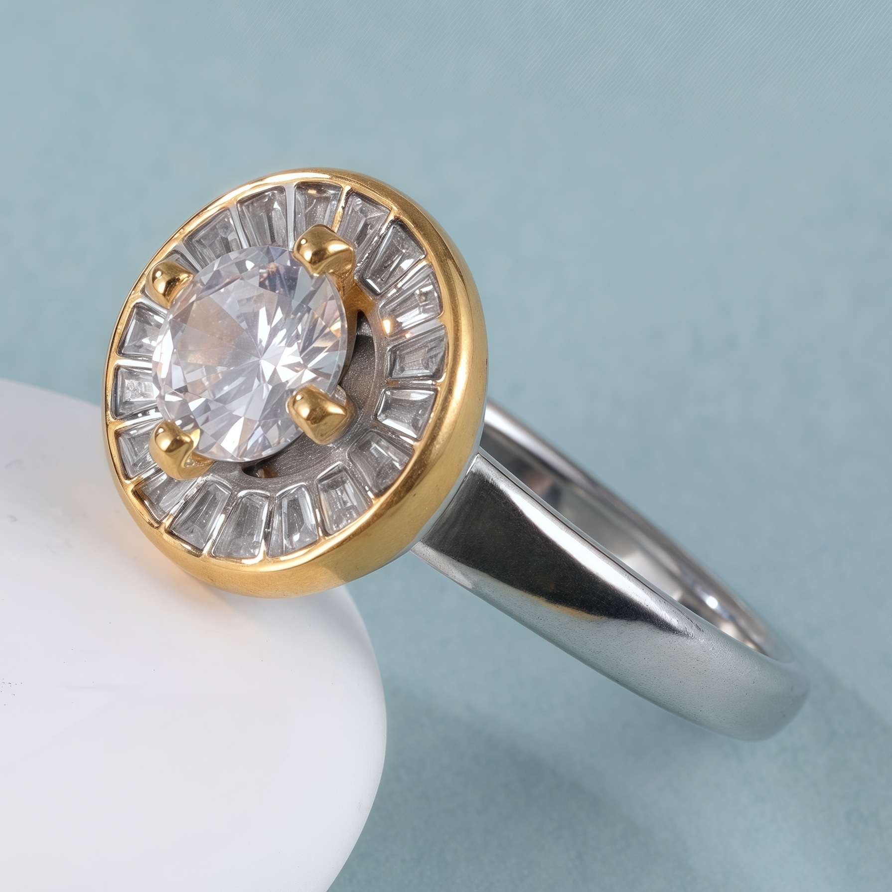 Elegant Design Round Gemstone Stainless Steel Women's Ring丨PL34G-JinBaoJewerly