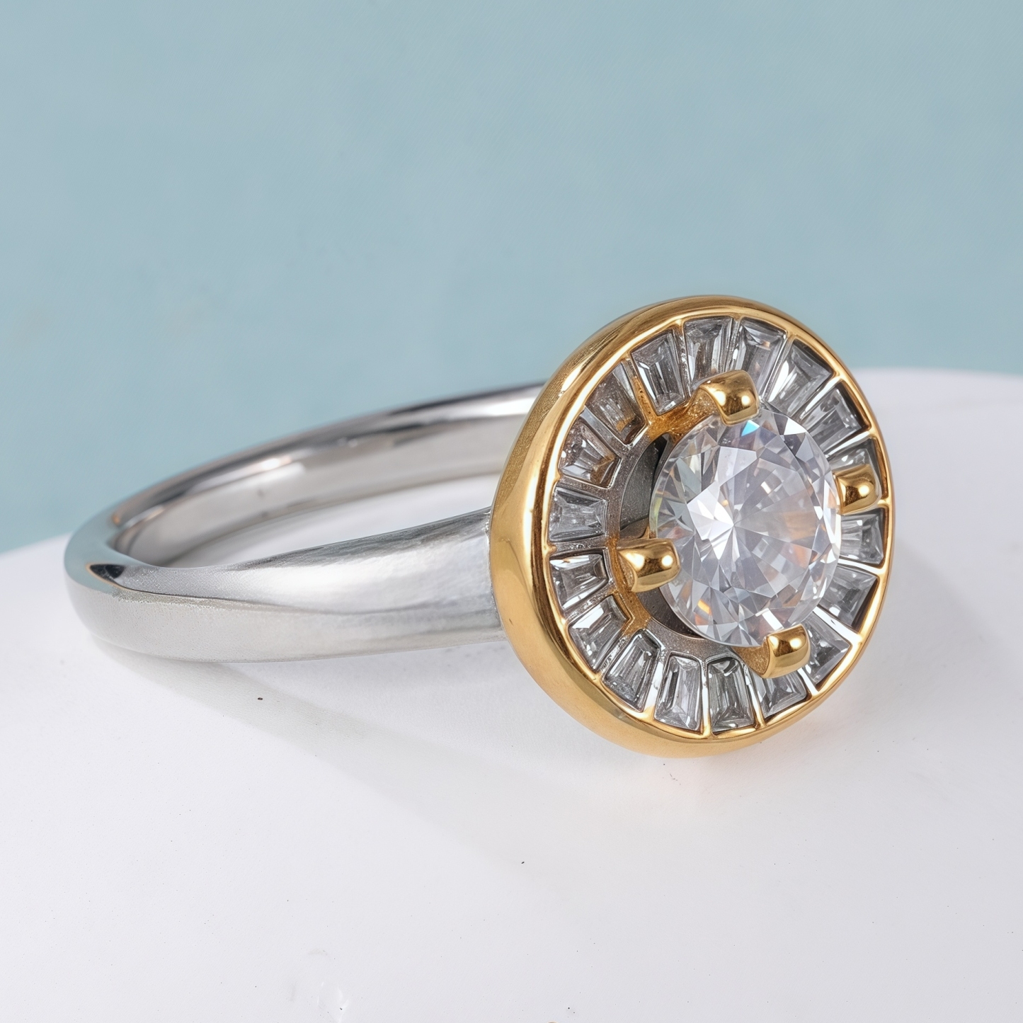 Elegant Design Round Gemstone Stainless Steel Women's Ring丨PL34G-JinBaoJewerly