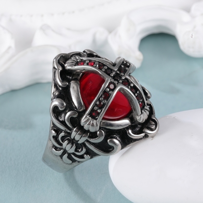 Cross-Set Ruby ​​Stainless Steel Men's Ring丨C-308-JinBaoJewerly