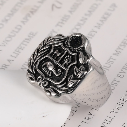 Vintage Family Crest Stainless Steel Men's Ring丨G002926-JinBaoJewerly