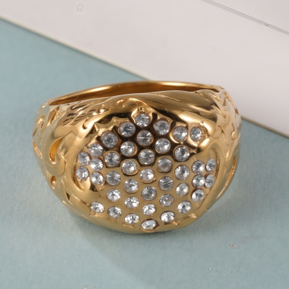 Luxury Design Gold Stainless Steel Ring With Sparkling Diamonds丨G005260-JinBaoJewerly