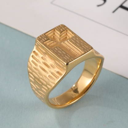 24k Gold Plated Cross Stainless Steel Men's Ring丨G002342-JinBaoJewerly