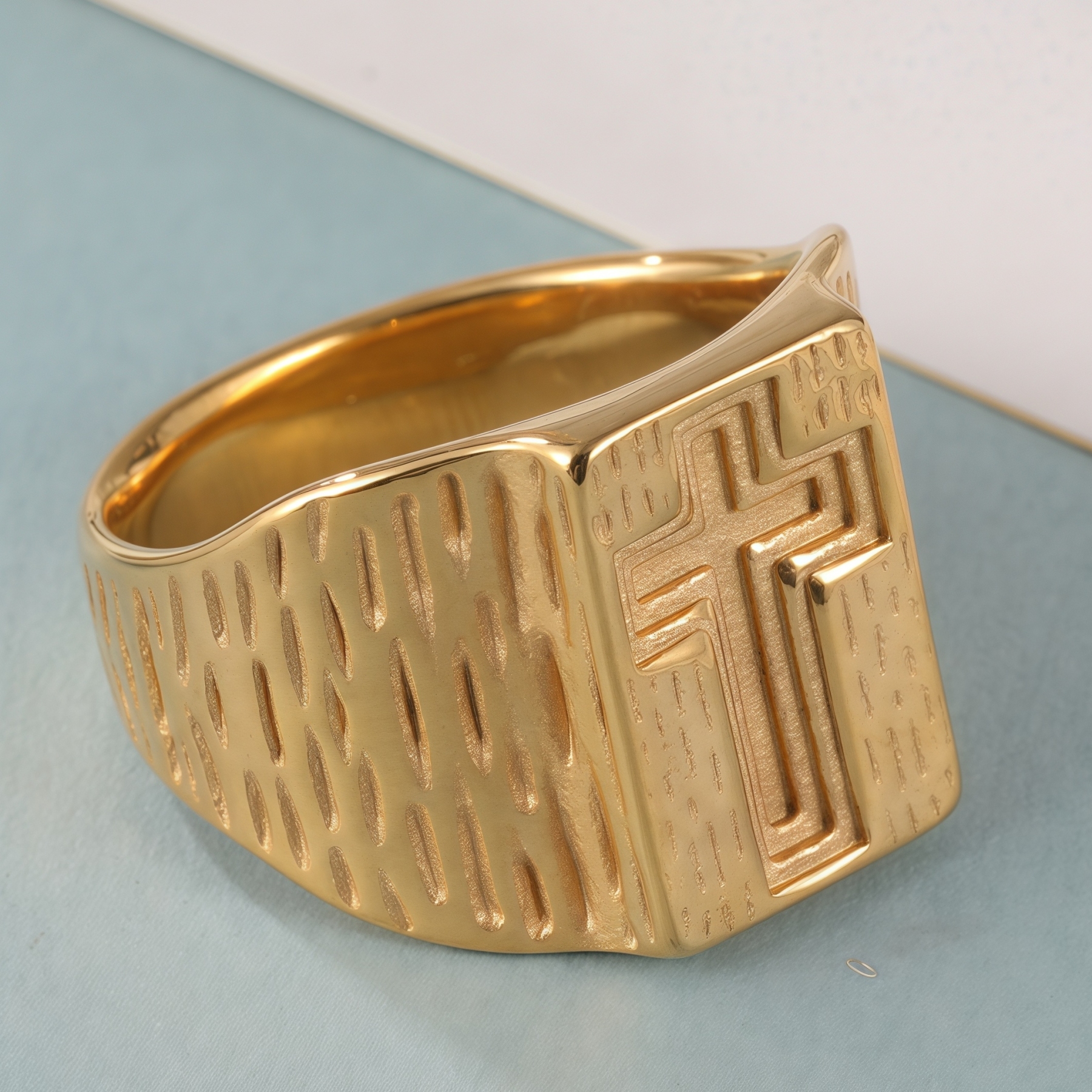 24k Gold Plated Cross Stainless Steel Men's Ring丨G002342-JinBaoJewerly