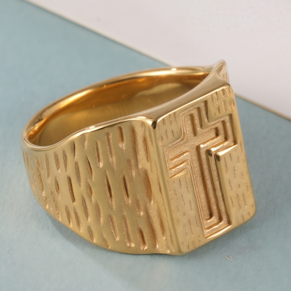 24k Gold Plated Cross Stainless Steel Men's Ring丨G002342-JinBaoJewerly
