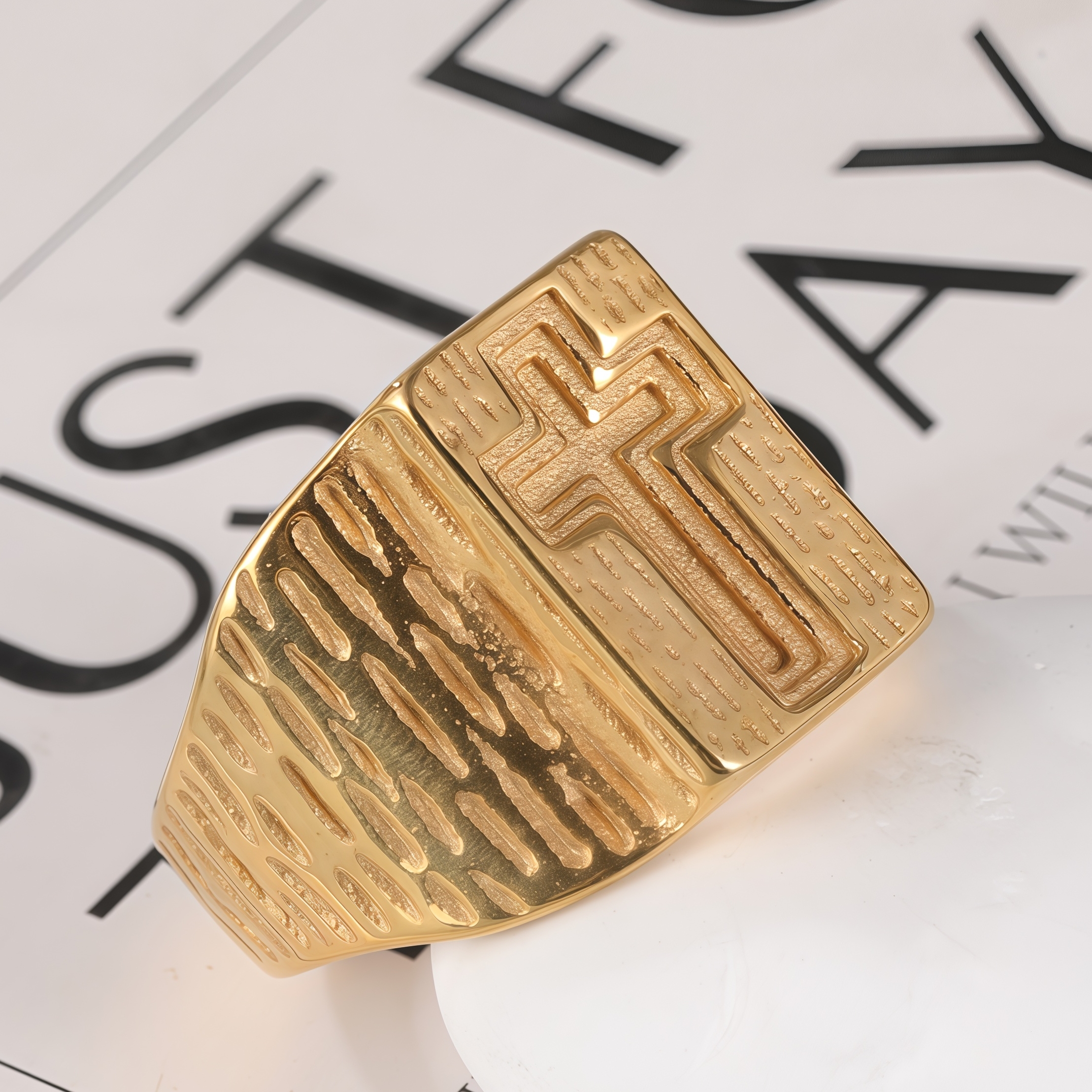 24k Gold Plated Cross Stainless Steel Men's Ring丨G002342-JinBaoJewerly