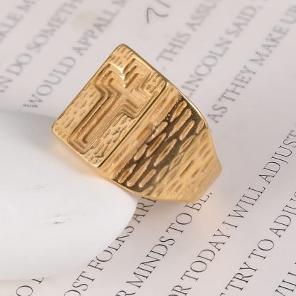 24k Gold Plated Cross Stainless Steel Men's Ring丨G002342-JinBaoJewerly
