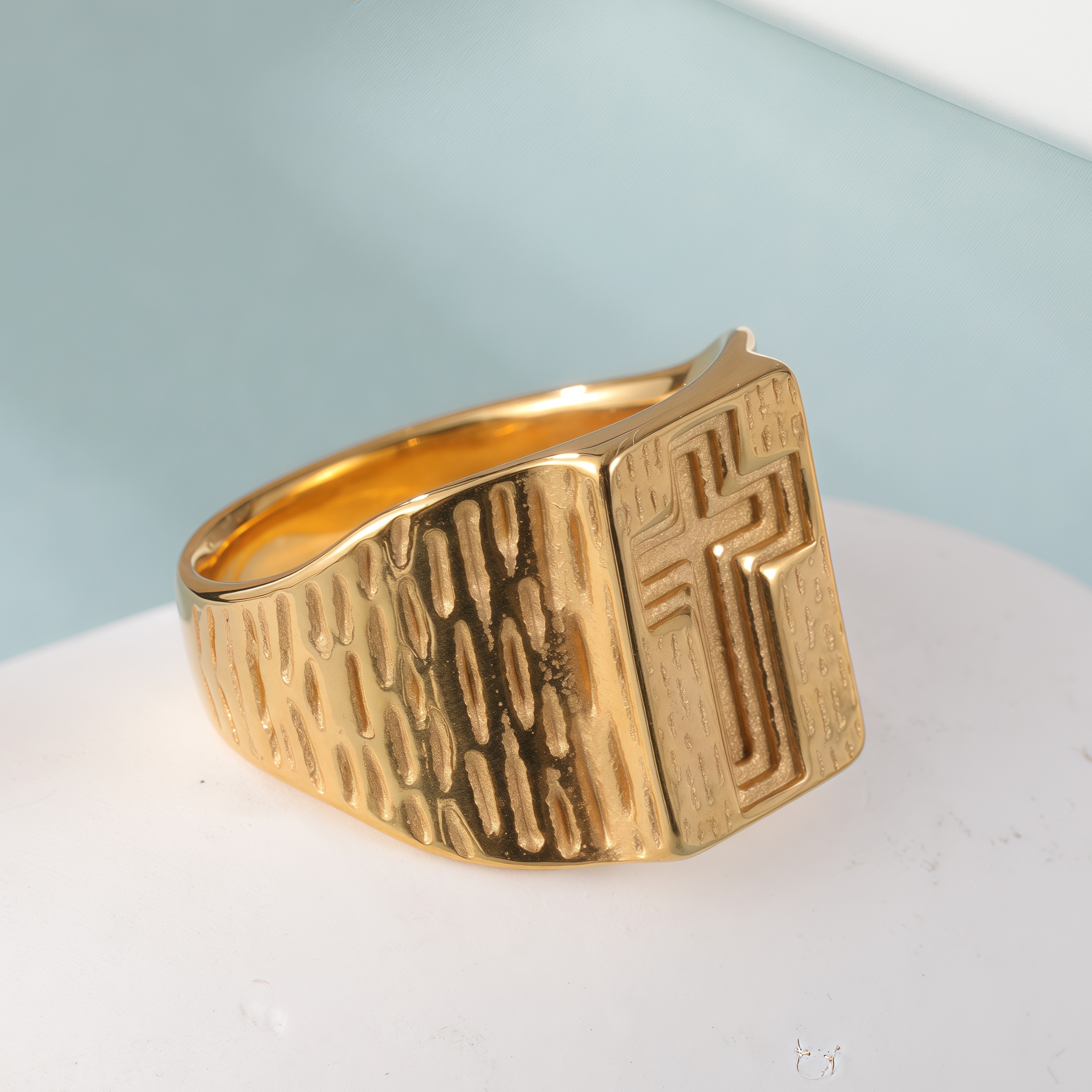 24k Gold Plated Cross Stainless Steel Men's Ring丨G002342-JinBaoJewerly