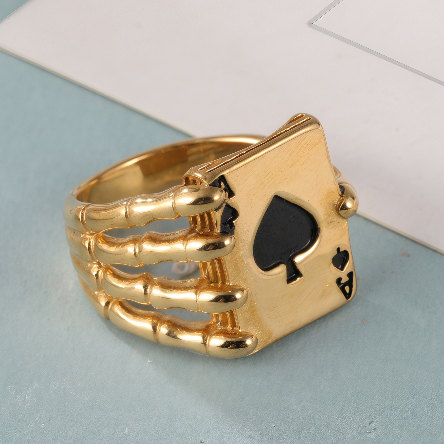Fashionable Unique Skull Holding Playing Cards Stainless Steel Men's Ring丨G003770-JinBaoJewerly