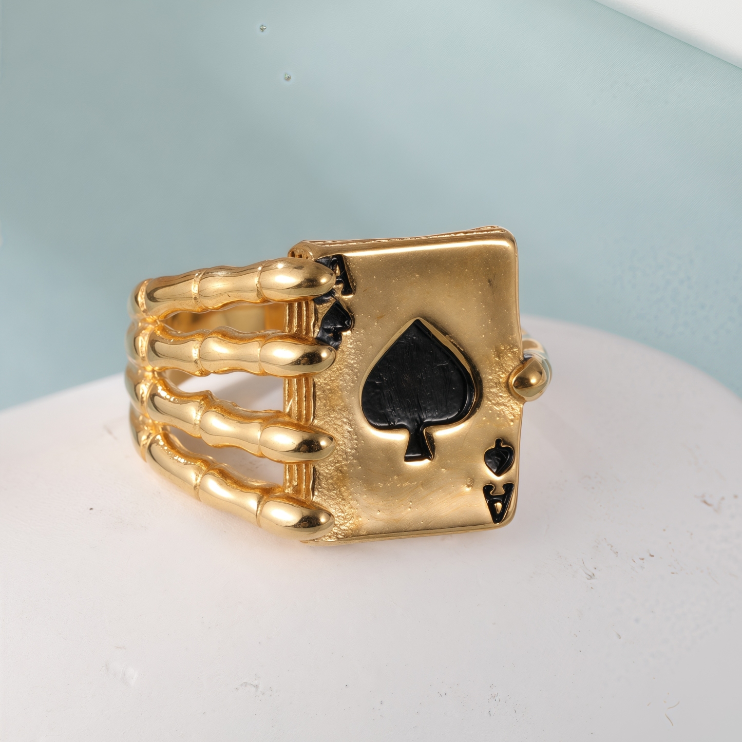 Fashionable Unique Skull Holding Playing Cards Stainless Steel Men's Ring丨G003770-JinBaoJewerly