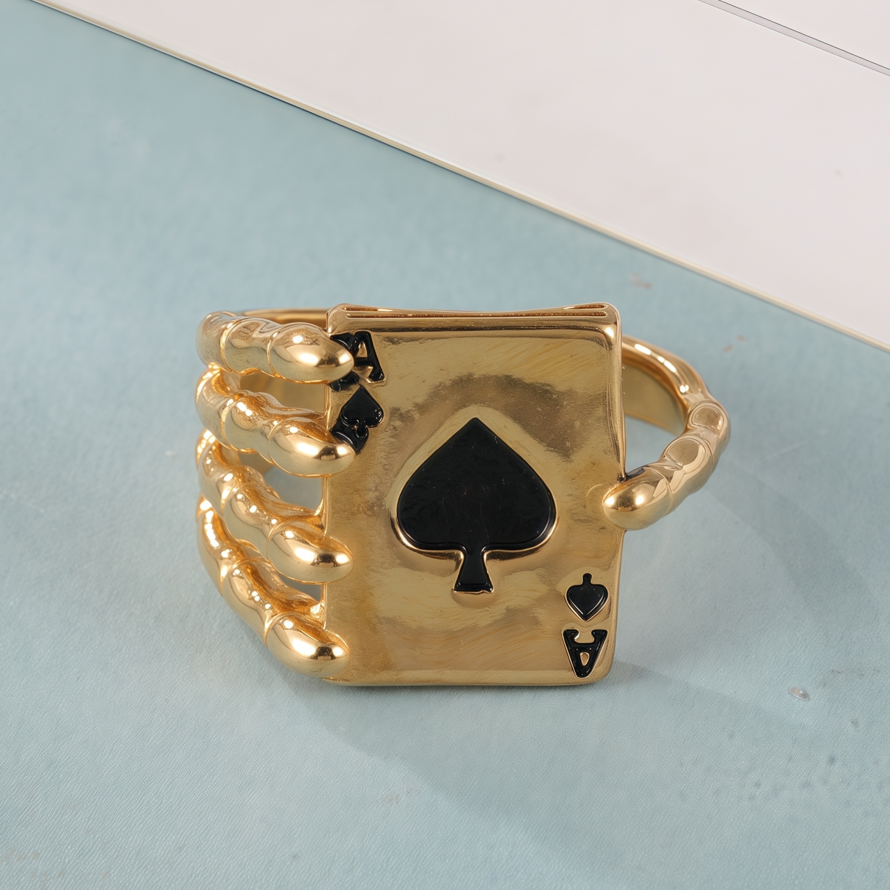 Fashionable Unique Skull Holding Playing Cards Stainless Steel Men's Ring丨G003770-JinBaoJewerly